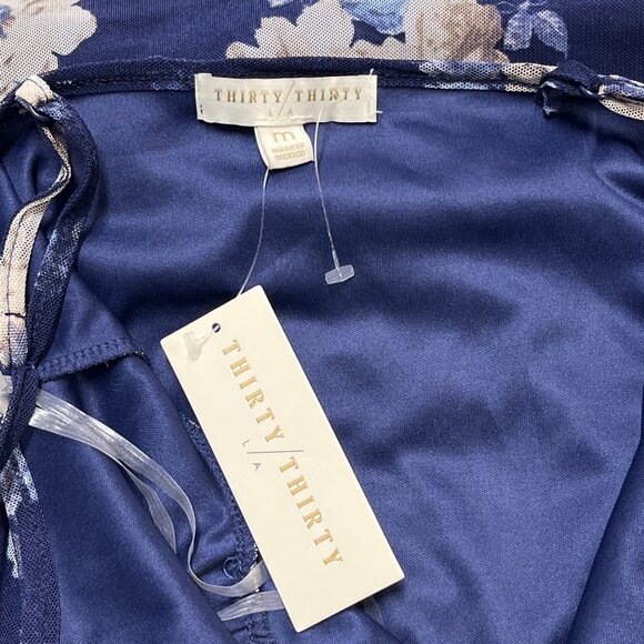 Thirty Thirty Slip Dress M Blue Mesh Floral Babydoll Maxi Lace Trim  Y2K Fairy - Picture 5 of 12